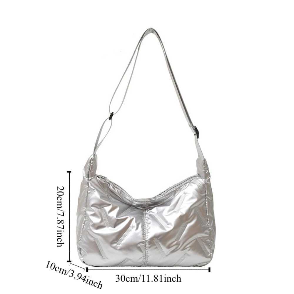 Cute Dumpling Bag Bright Space Cotton Tote Bag Korean Style Shoulder Bag Crossbody Bag Lightweight Silver Nylon Handbag Girls XJ250604