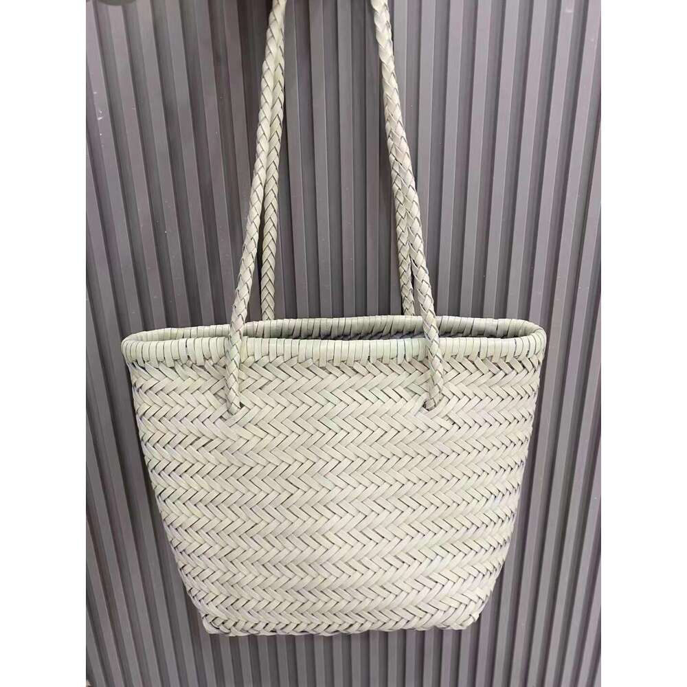 Woven Bag Leather Spring Summer New Top Layer Cowhide Handwoven Tote Large Capacity Women S Shoulder Beach Bag Soft Woven Tote