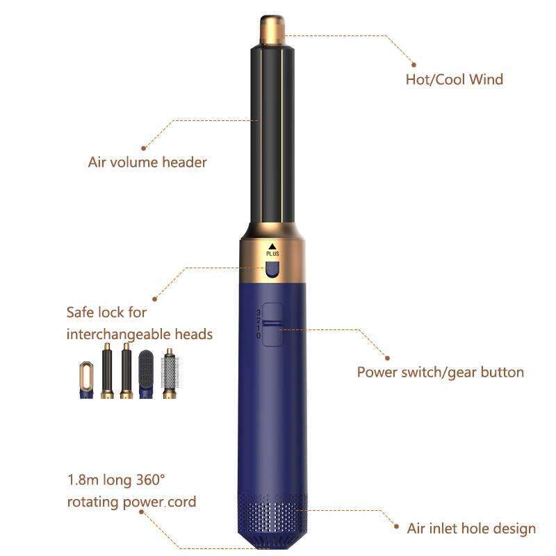 Professional 5-In-1 Dryer Comb Set Hot Air Styler Curling Straightening Volumizing - Hair Care Tool Kit For Home Use