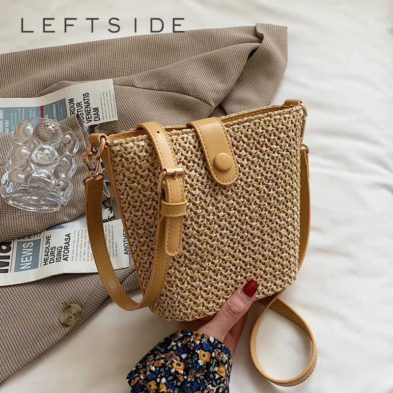 LEFTSIDE Weave Mini Straw Bucket Shoulder Bags for Women 2025 Summer Ladies New Crossbody Bag Females Beach Bags Lady Handbags XJ250604