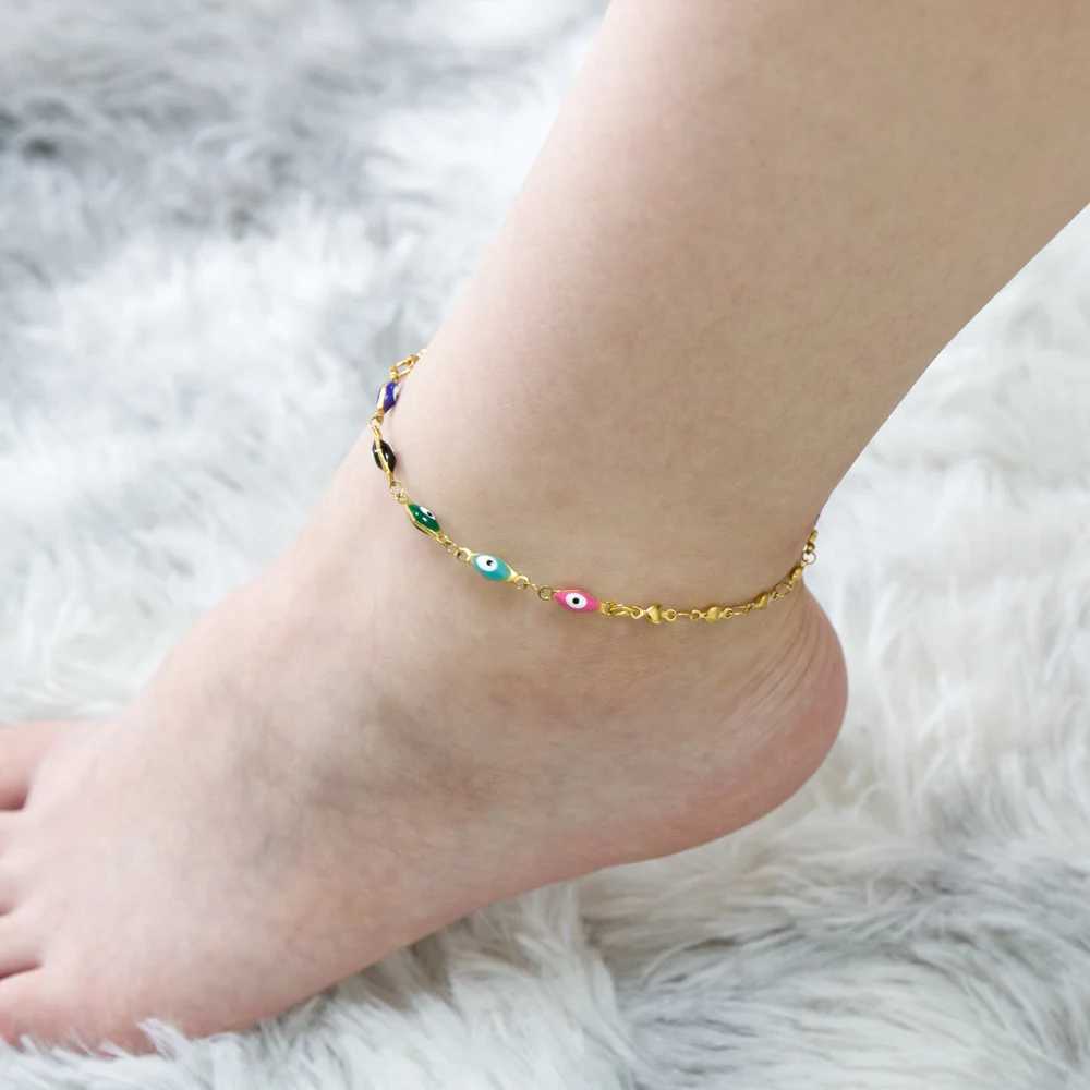 LUXUKISSKIDS Evil Eyes Colorful Beads Anklets For Women Summer Chain Jewelry On Ankle Boho Gold Color Turkish Eye Charms Anklet W250604