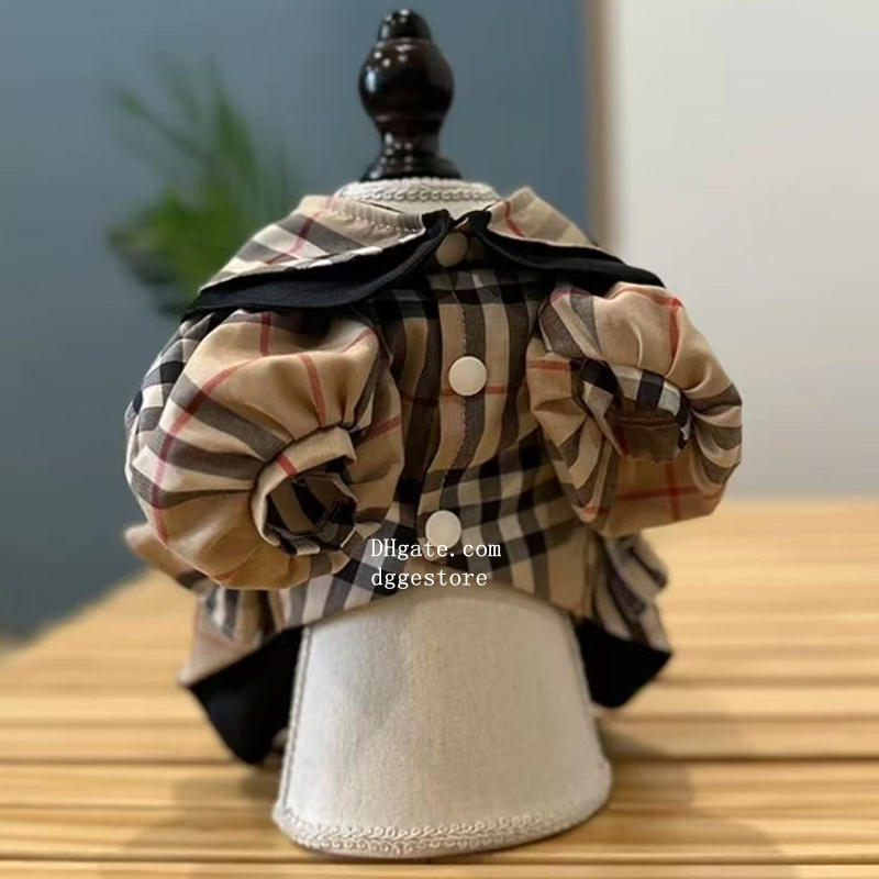 free shipping Designer Clothes ics Plaid Pattern Dresses with Bow Tie Cute Spring Summer Puppy Draped Skirt for Small Dogs and Cats Dog Birthday Gift 