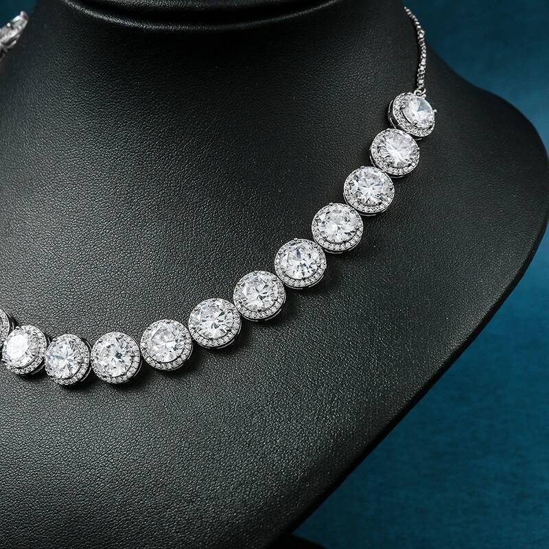 WEIMANJINGDIAN Brand New Arrival Stunning Large Halo Round Cut Cubic Zirconia CZ Crystal Tennis Choker Necklace Party Jewelry
