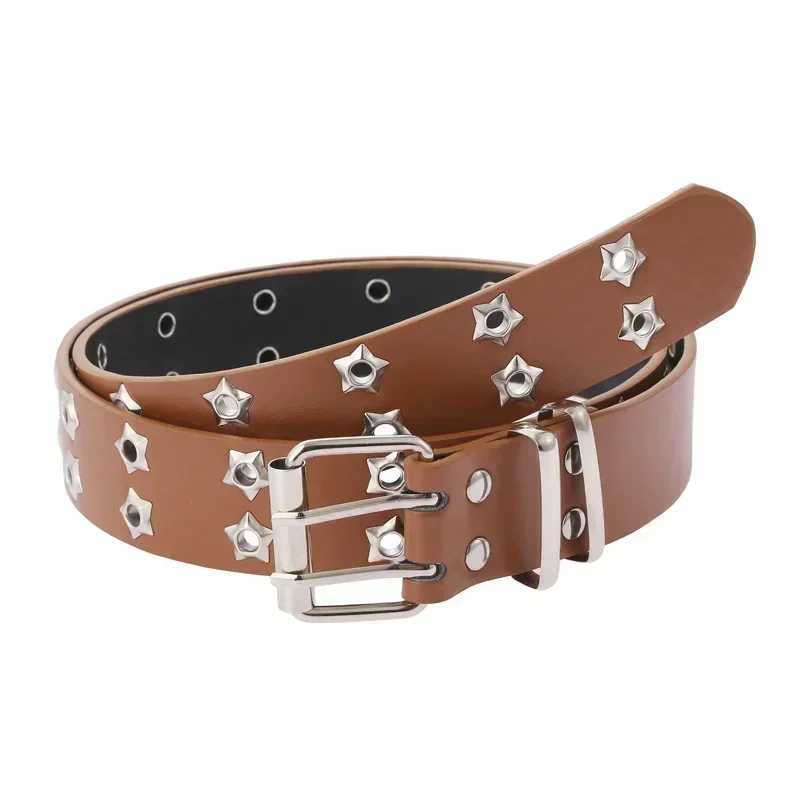 1 PC Star Eye Rivet Belt Goth Style Double Pin Buckle Men Women Fashion Casual Punk Style PU Leather Waistband for Jeans Young W250604