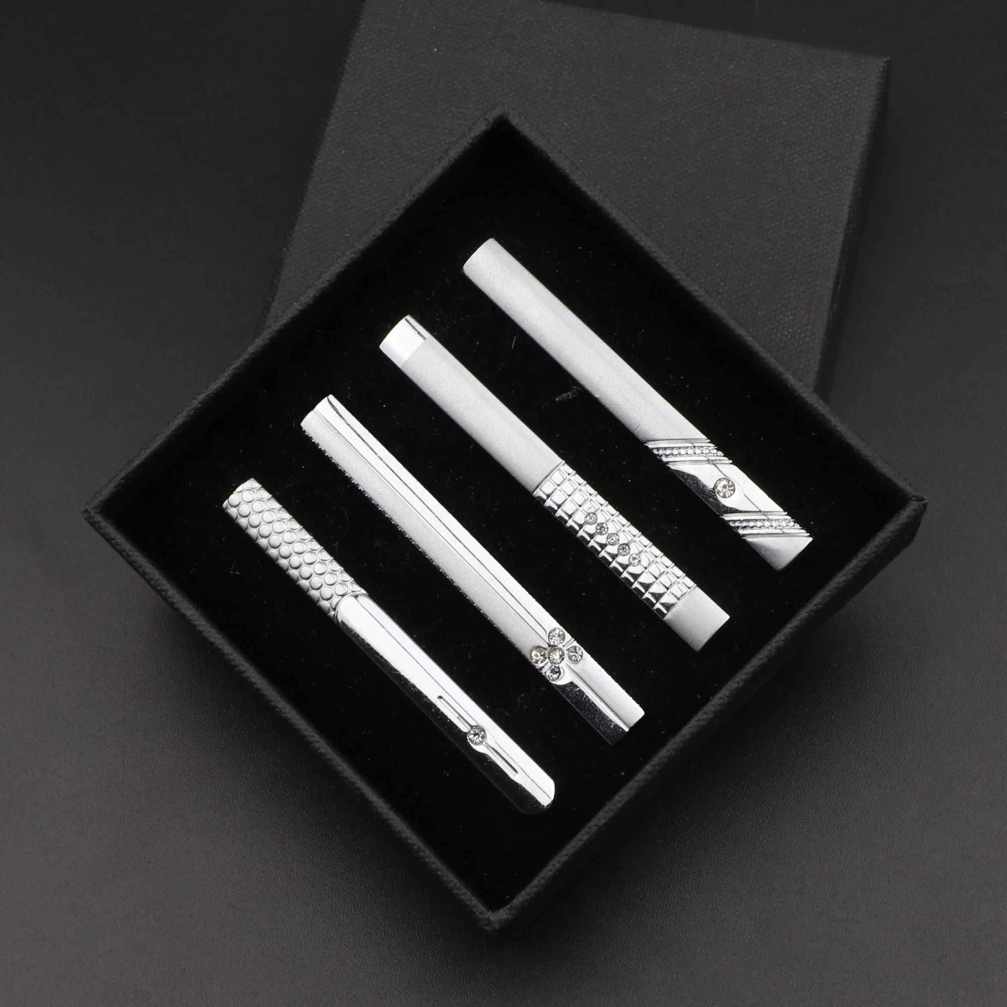 4pcs Mens Metal Tie Clip With Gift Box Bright Silver Color Chrome Stainless Steel Necktie Clips Pin Clasp Clamp Wedding Jewelry W250604