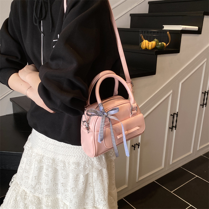 designer Korean Niche High-End Bowknot Handheld Boston Bag for Women Simple Casual Versatile Commuter Crossbody Small Square Bag