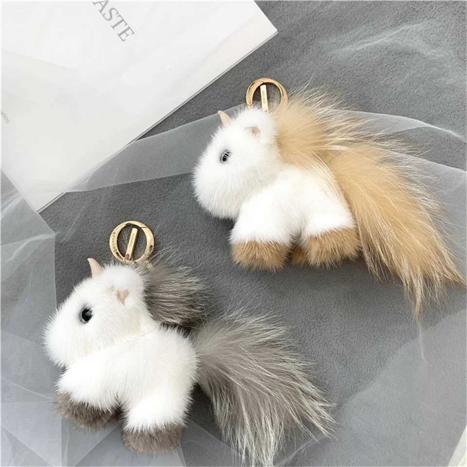 New Mink Fur Unicorn Keychain Women Bag Key Chain Pendant Decoration Jewelry Bags Hangings Accessories Gifts Car Decoration W250604