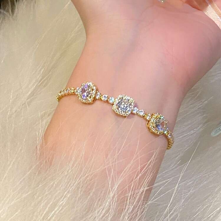 Gold Plated Zircon Square Adjustable Bracelet 2025 New Fashion Commuter Trendy Internet Celebrity Women's Jewelry