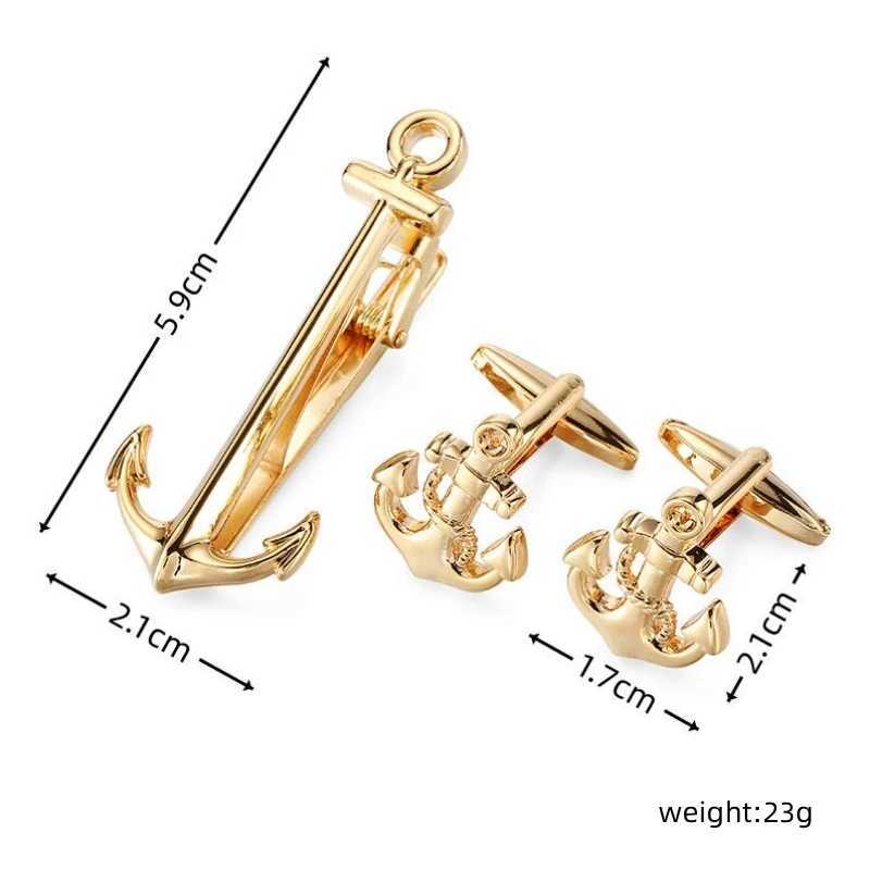 Classic Mens French Shirt Cufflinks Tie Clip Set High-Quality Shining Ship Anchor Clip Cuff Buttons Suit Accessories Jewelry W250604