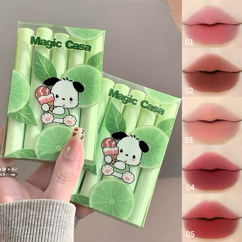 5pcs 1box Ice Cream Puppy Collection Lip Gloss, Vibrant, Smooth Liquid Lipsticks, Not Easy to Stain, Lip Glaze Set to Enhance Colour DH1010