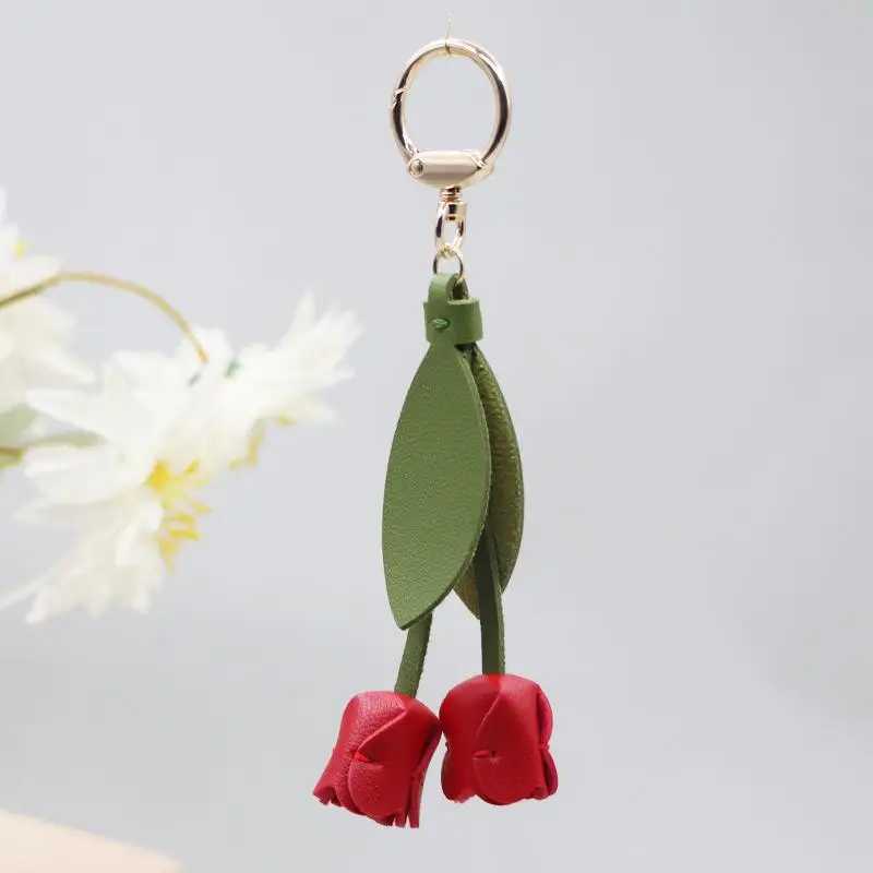 Kawaii Tulip Keychain Cute Bag Charm Anti-Lost Key Holder Leather Pendant for Women Girls CC88 W250604