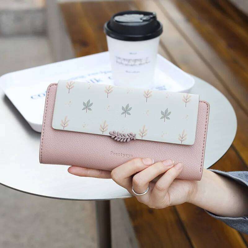 Autumn and winter new wallet women's long Korean PU printed zipper buckle folding can be expanded large capacity multi-card fash
