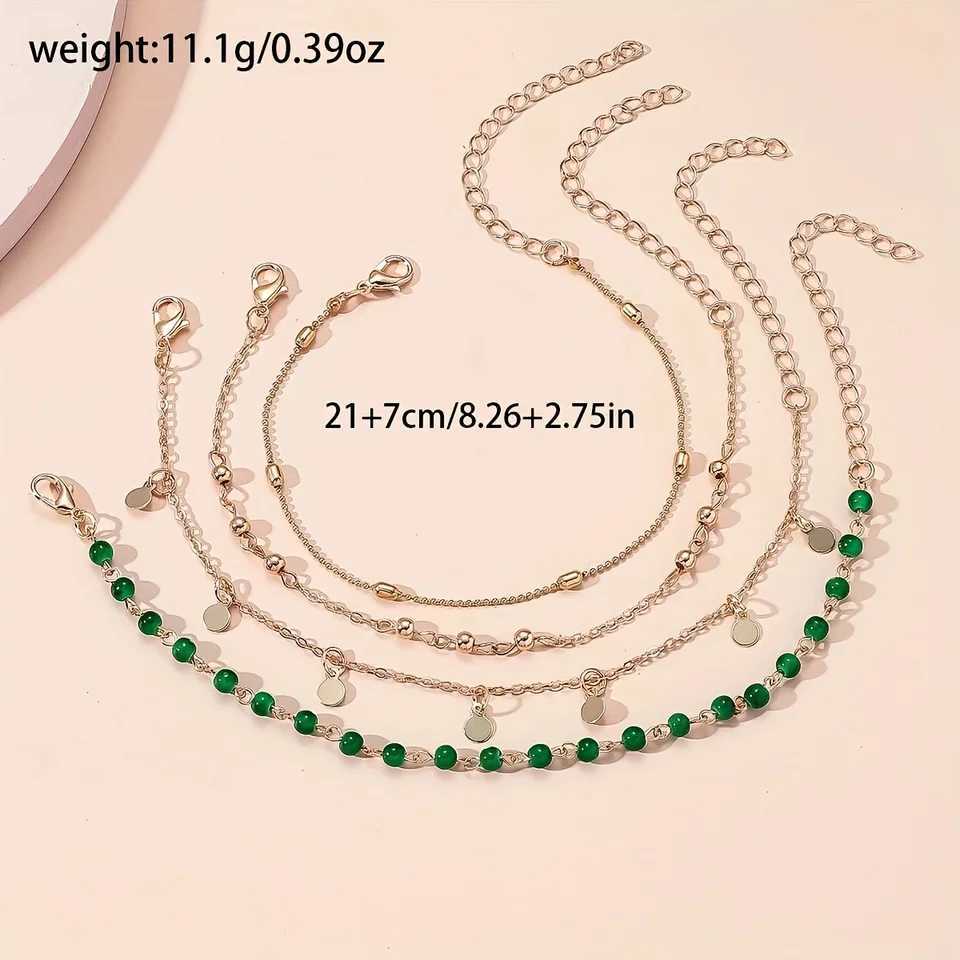Popular fashion simple green glass ball anklet round iron ring tassel pendant womens anklet for women to wear in summer. W250604