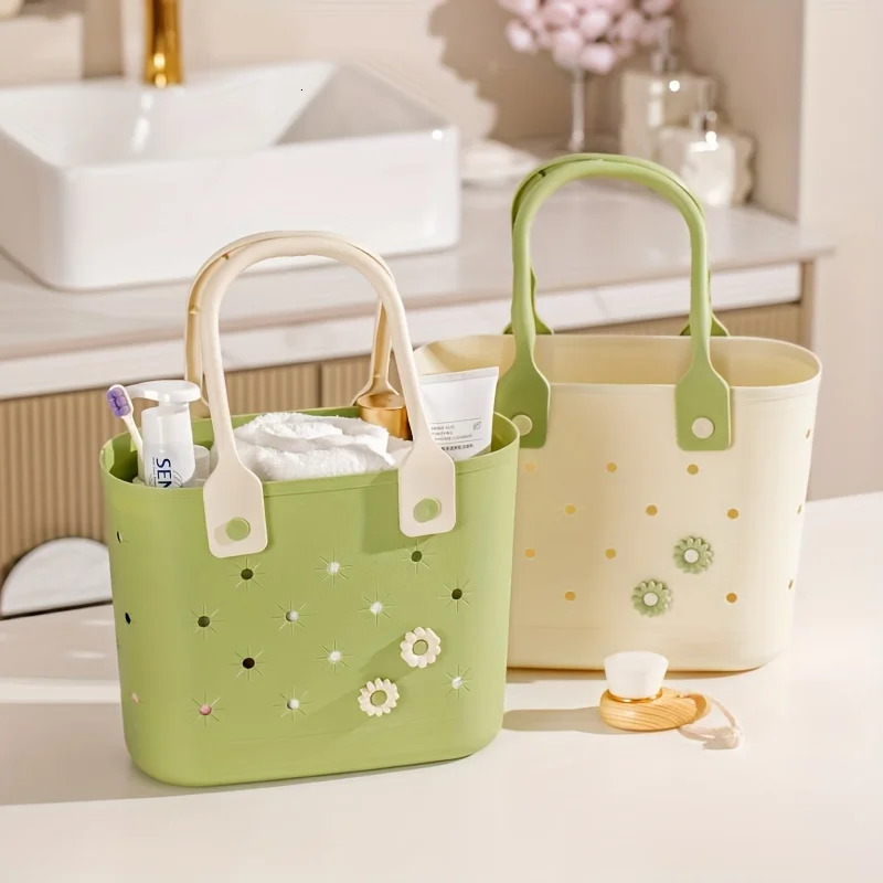 Large Waterproof Rubber Beach Tote Bag Floral Print Durable Travel Organizer with Soft Handles Camping Gym Toiletries 250603
