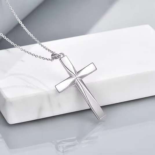 Classic Retro Smooth Cross Pendant 925 Silver Necklace Fashion Religious Jewelry Cross Necklace