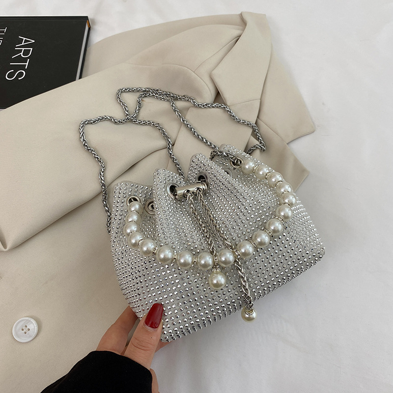 Pearl Handbag For Women Free Shipping New Trendy Fashion Shiny Designer Rhinestone Shoulder Bag Internet Shopping Bag Celebrity Stylish Chain Crossbod