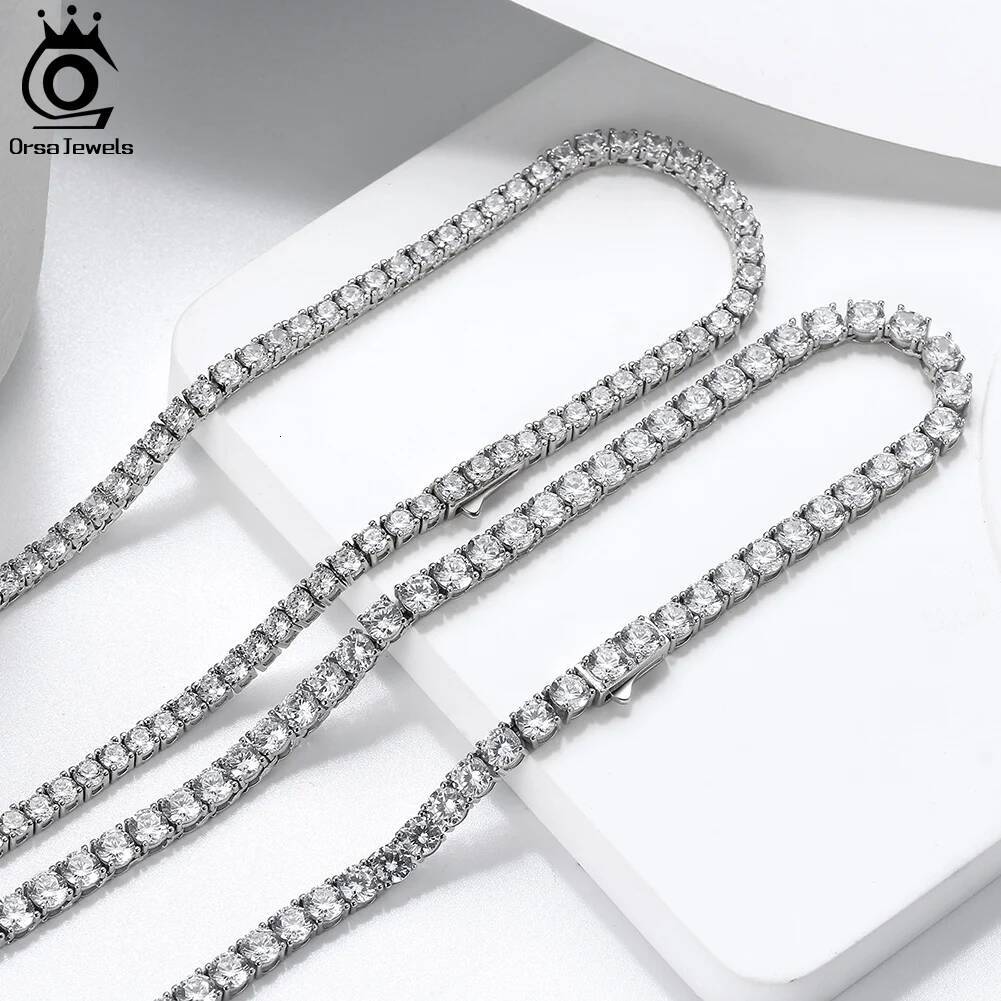 ORSA JEWELS 2MM 3MM 4MM Full Cubic Zircon Tennis Necklace 5A CZ Sterling Sier Sparkling Dias Choker Chain SC73