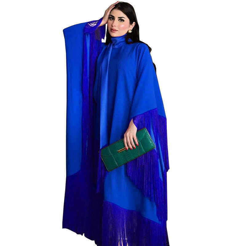 Mq061 Muslim Women Batwing Sleeve Tassel Kaftan High Fashion Dress Modest Party Gown B5
