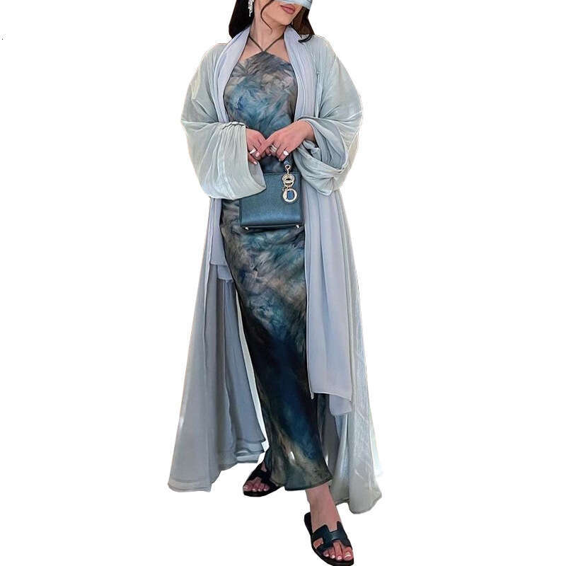 Mq098 Modest Women's Muslim Abaya Dubai Outerwear Shiny Silk Dress Ins Trend B5