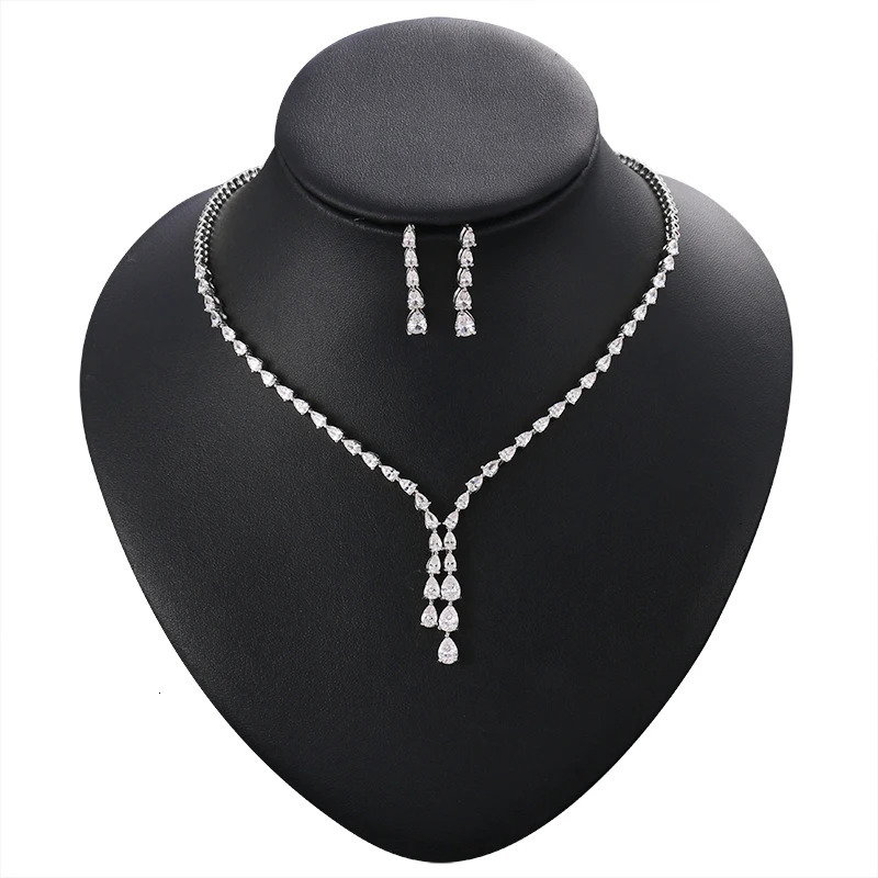 WEIMANJINGDIAN Arrival High Quality Teardrop Cubic Zirconia CZ Necklace and Earring Elegant Wedding Bridal Jewelry Set 250530