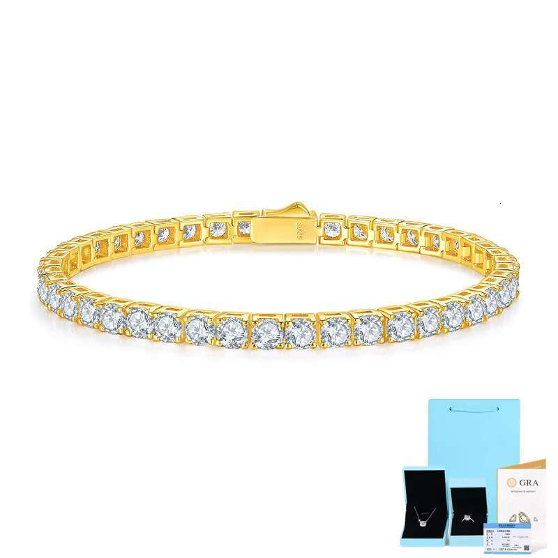 3Mm 4Mm 5Mm 925 Sterling Silver With Gold Plating Chain Moissanite Tennis Bracelet for Gifts Wholesale Jewelry