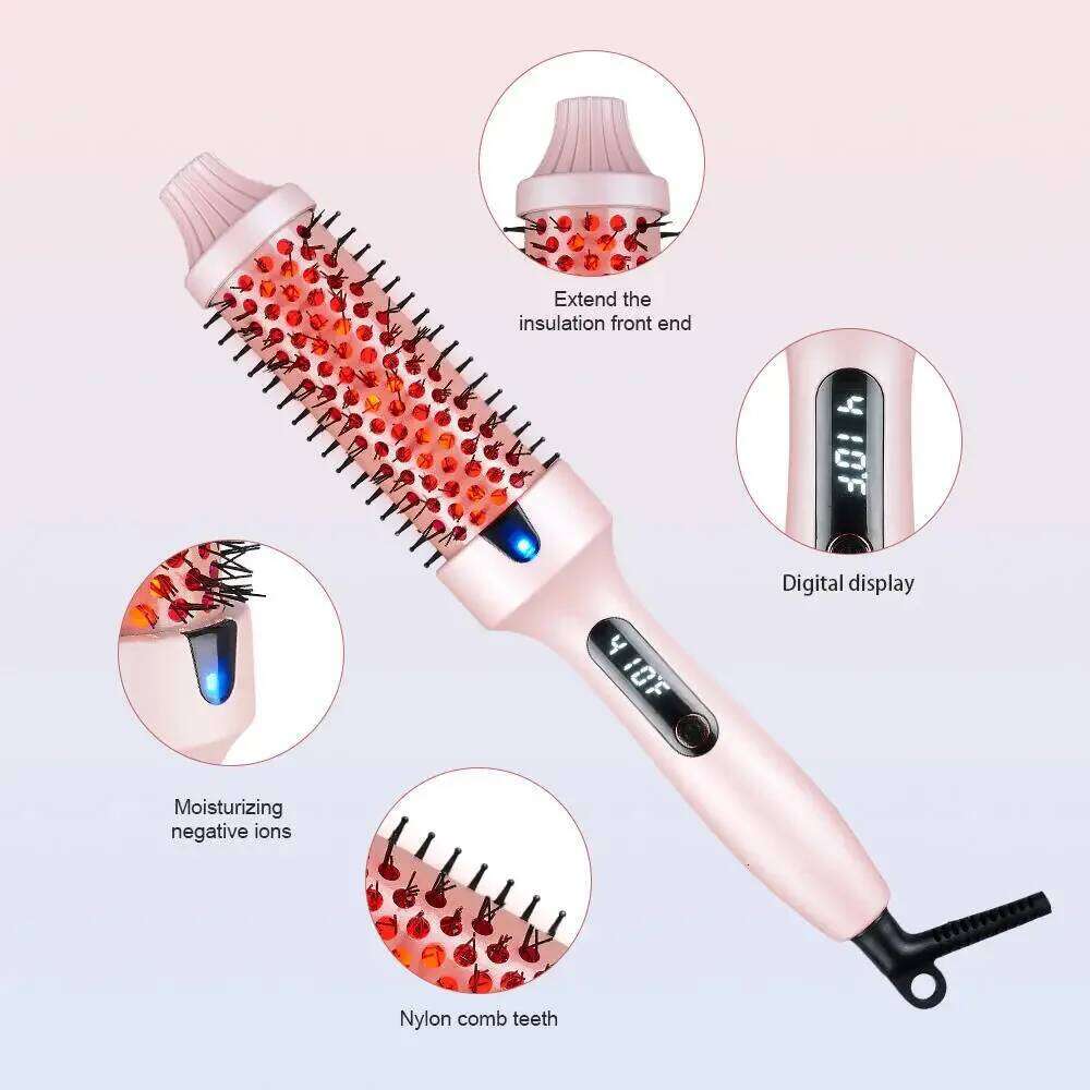Negative Ion 1.5 Inch Thermal Heat Heated Round Brush Straightener Hair Dryer Hot Comb Infrared Curling Iron