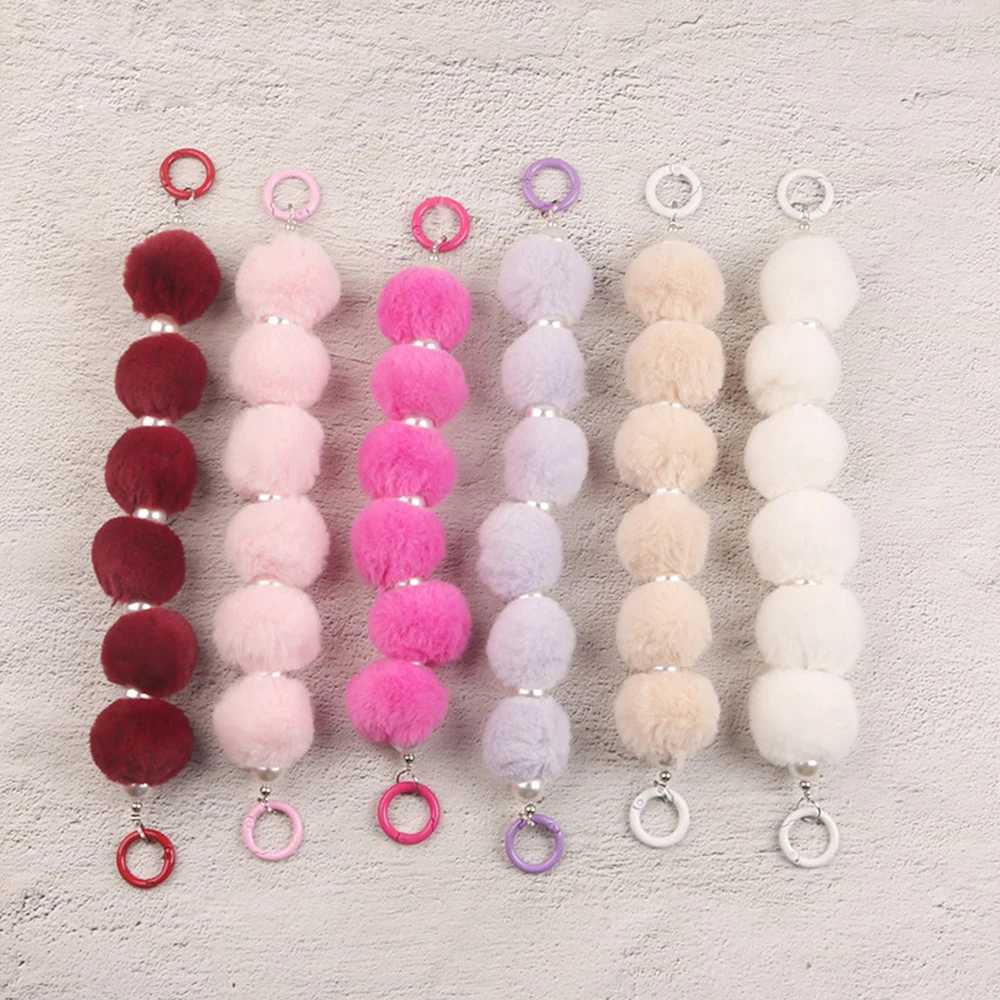 Colorful Hairball Phone Strap Wrist Strap Sweet Plush Anti Lose Sling Bag Pendant Chain With Imitate Pearl Mobile Phone Lanyard W250604