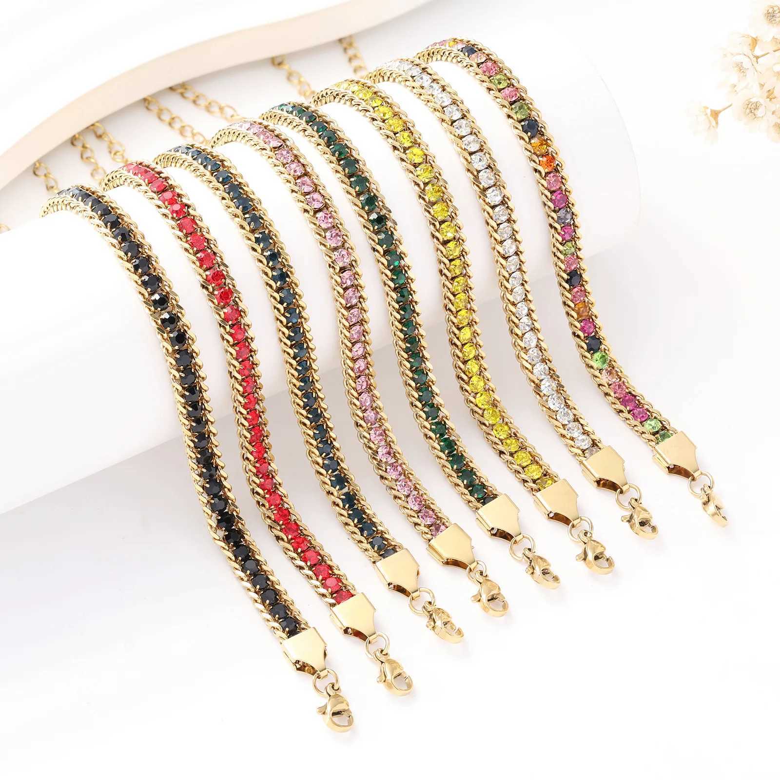 New Arrival ZMZY Gold Color Womens Cubic Zirconia Stainless Steel Bracelet Adjustable Link Lightweight Non Tarnish Iced Out Chain Bracelet V250605