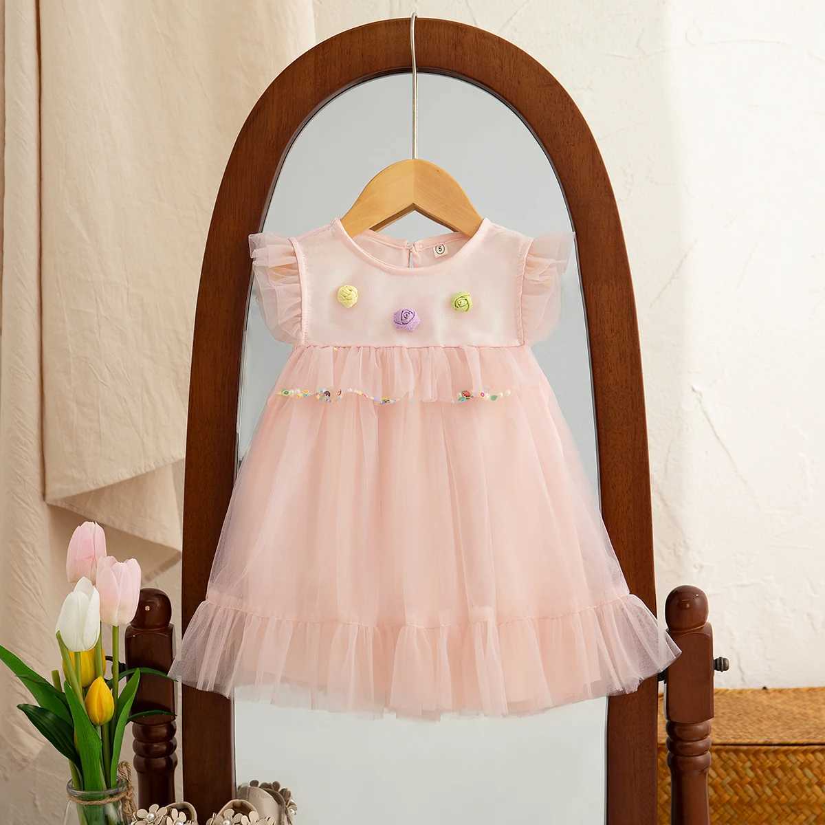 Baby Girl Princess Dress Summer White Gauze Dress for Kids Wedding Flower Flying Sleeve Girl Dress R250530