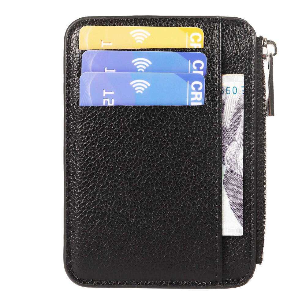 PU Leather Litchi Texture Square Zipper Holder Multi-Card Slot Multi-Function Card Sleeve Wallet