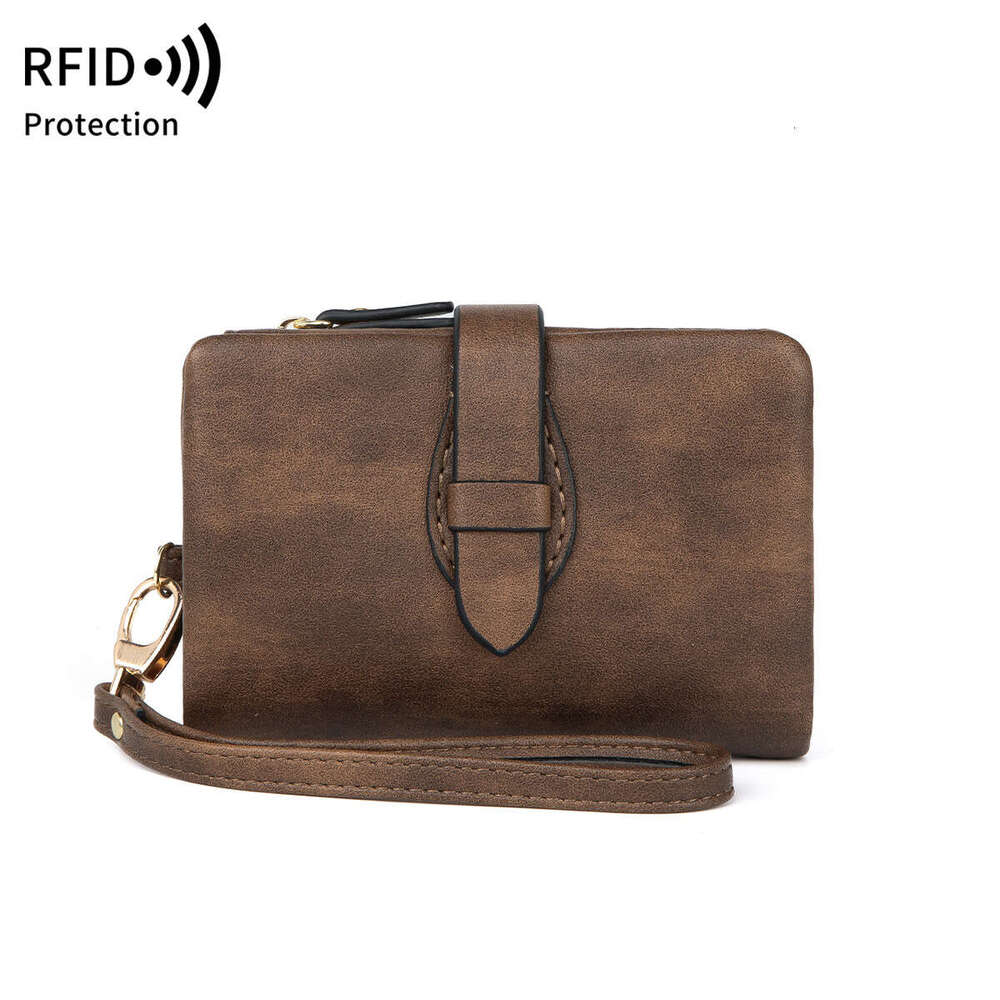 New RFID Women's Wallet Soft Leather Solid Color 70% off Short Fashion Zipper Buckle Coin Purse