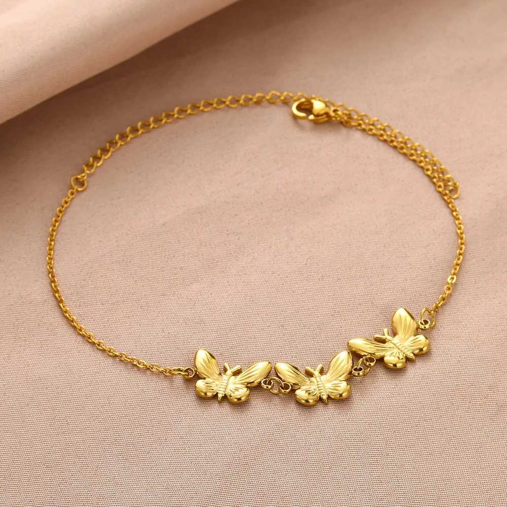 Butterfly Anklets for Women Imitation Pearl Stainless Steel Bracelet on the Leg Anklet Gold Color Beach Summer Jewelry Gifts W250604