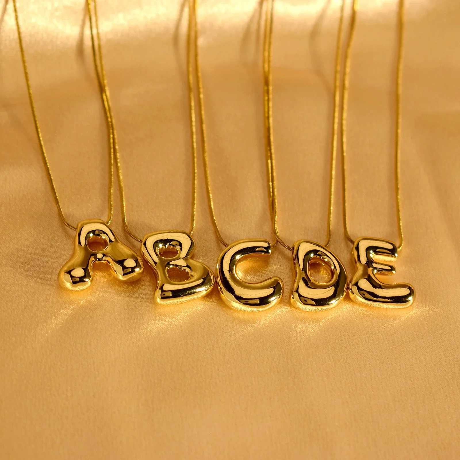 Golden Color Stainless Steel Initial Necklace for Women Girls Chunky Bubble Letter Pendant Necklaces Trendy Collar Jewelry Gift XJ250604