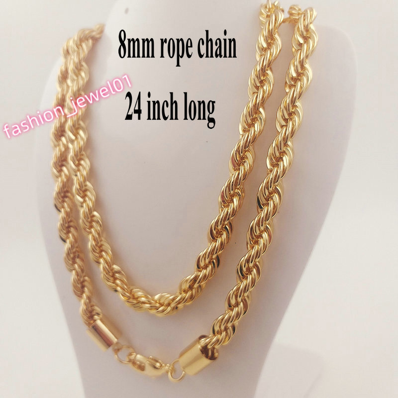 10mm 8mm 7mm 5mm Thick Rope Chain Gold Filled Necklace Chunky Hip Hop Jewelry PVD Gold Silver Plating Gift for Men Boy Kid Women