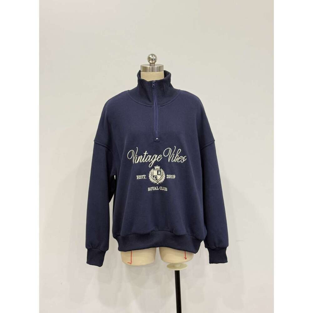 Hot Selling Half-Zip Lazy Style Early Autumn Sweatshirt For Women Trendy Loose Long Sleeve Top Coat Women's Clothing B5