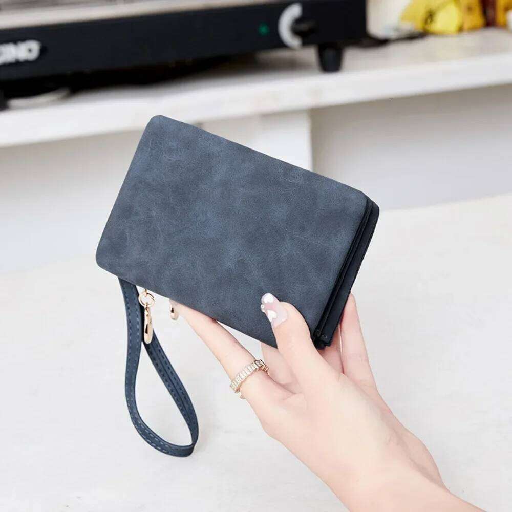 Retro foldingzipper wallet high-quality PUleather portablemultifunctional women's walletfashionable withID card window wrist bag