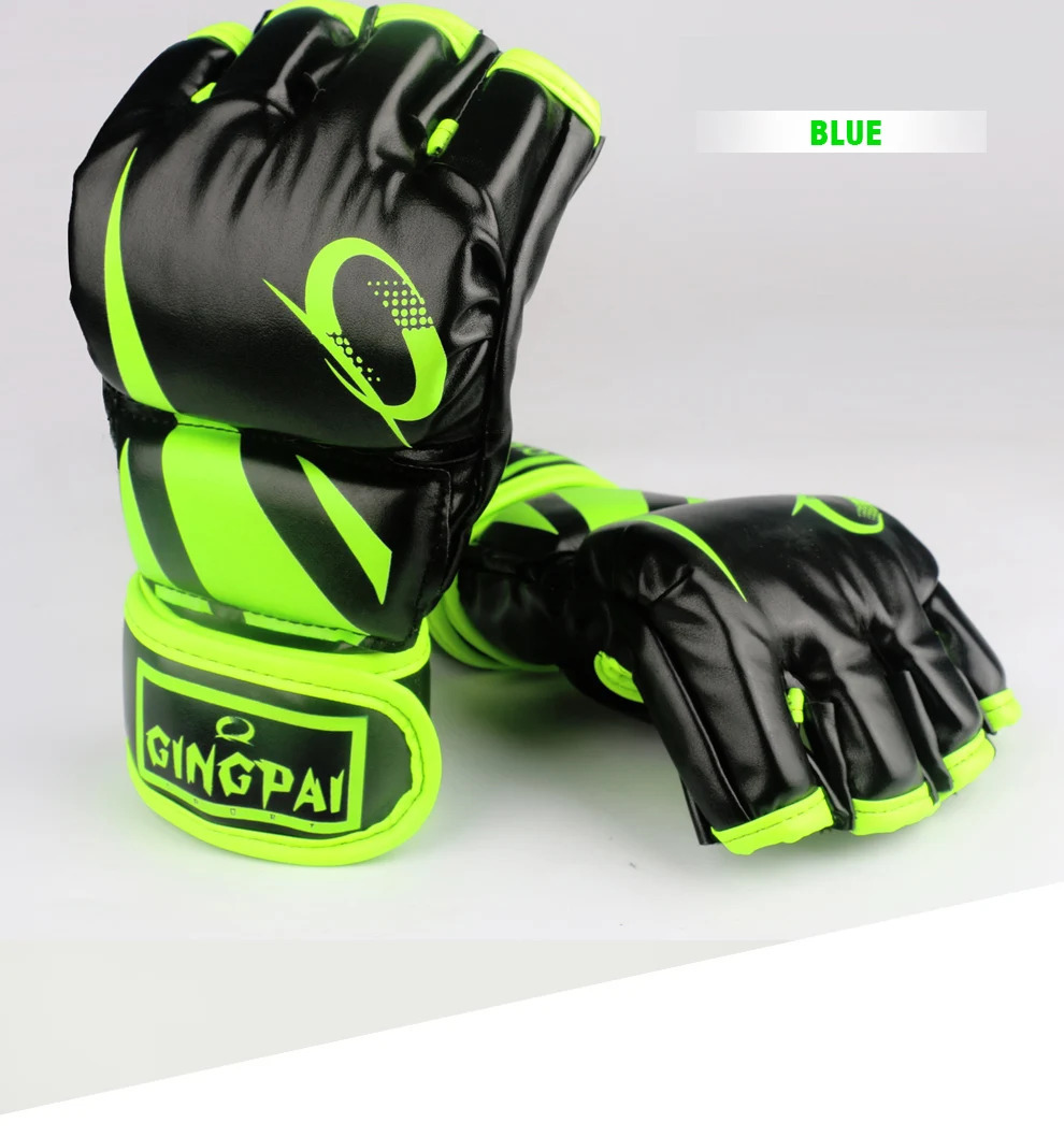 GINGPAI Mens MMA Boxing Gloves Half Finger Sanda Muay Thai Training Gloves Fighting Half Finger Gloves Taekwondo PU Material 250530