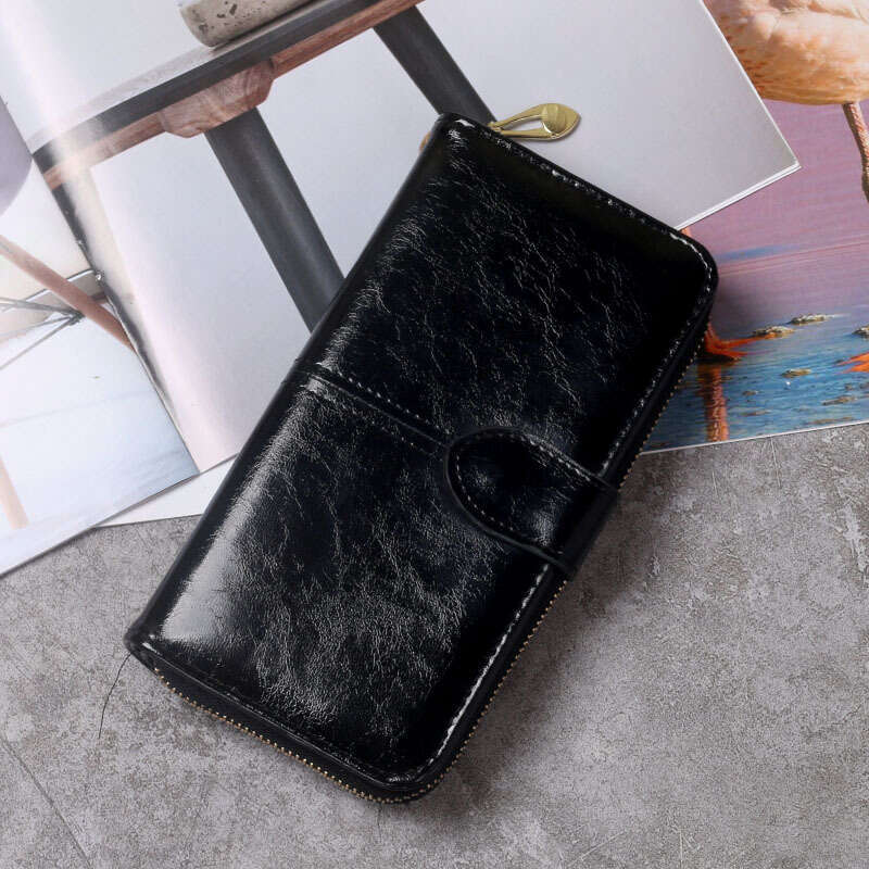 2020 Hot Selling Wax Wallet Oil Leather Phone Bag Long Zipper Coin Purse Women's Card Holder Large Cash