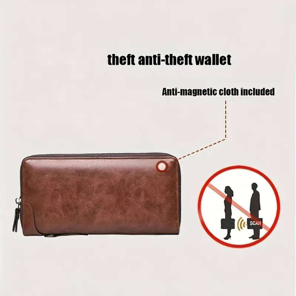 Long RFID Blocking Wallet Zipper Multi Holder Leather Credit Card Organizer Anti Theft Purse for Men