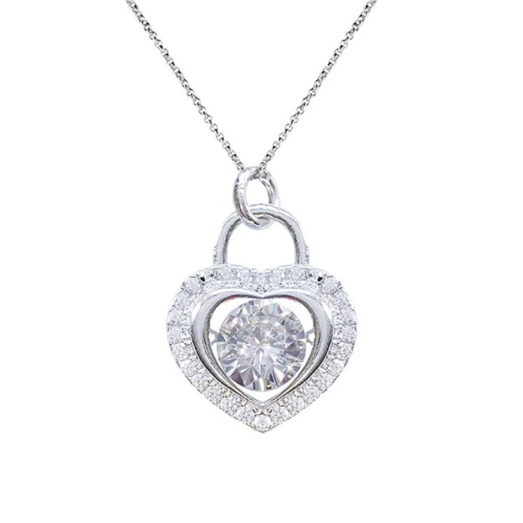 Love Heart Dancing Diamond Necklace Design Sparkling Zirconia Ladies Necklace for Wedding Sterling Silver Plated CZ Necklaces Women Jewelry