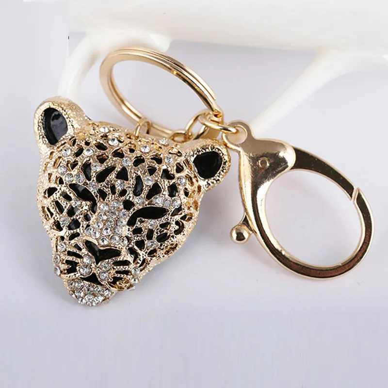 New Arrival Fashion Crystal Leopard head Rhinestone Tiger Keychain Womens bags Decoration Pendants Accessories Car keyrings Jewelry U250604