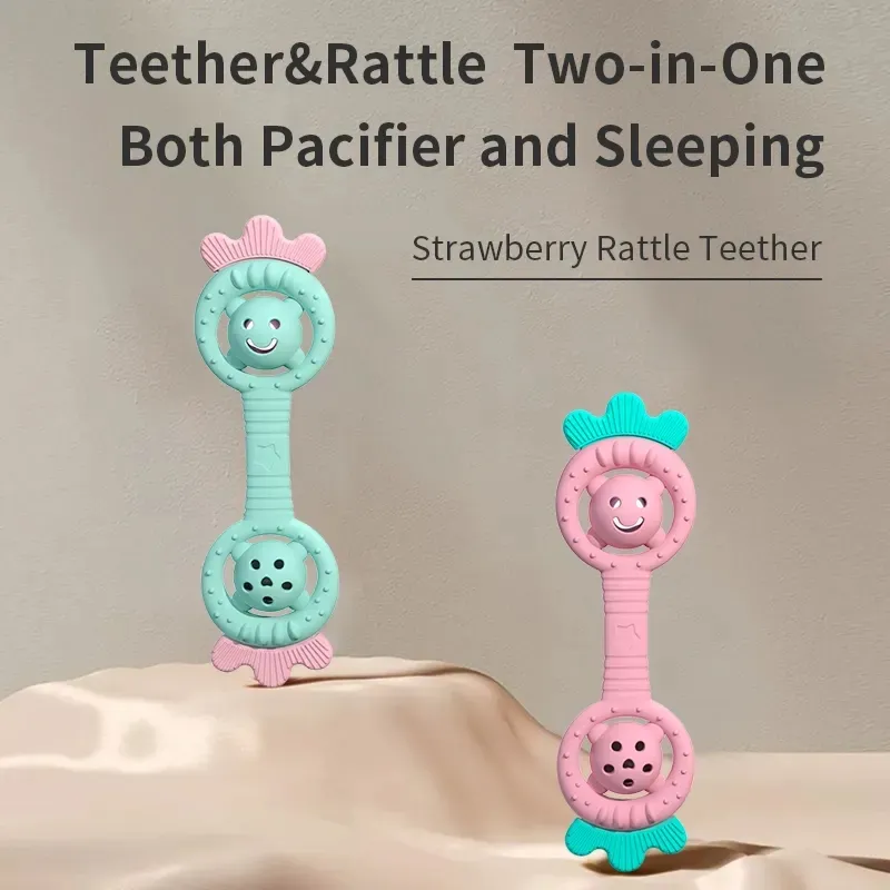Silicone Baby Teether Chewable Teething Toy Strawberry Rattle Oral Motor Toy BPA Free Food Grade Newborn Boy Girl Sensory Products ZZ