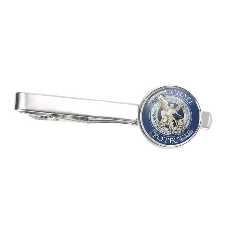 Men Silver Color Tie Clip Clamp Pin Archangel St. Michael Protect Me Saint Shield Protection Charm Russian Orthodox Tie Clip W250604