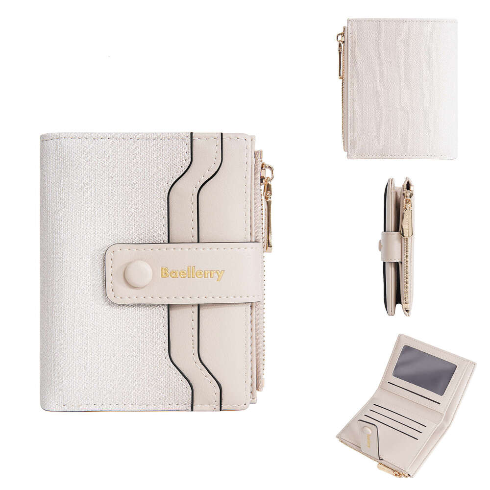 New Women's Short Baellerry Fashion Gradient Color Multi-Card Slot Zipper Coin Purse Color-Block Wallet AAAAA