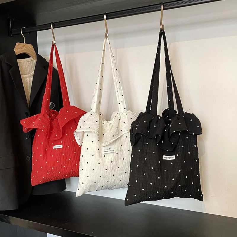 Womens Nice Bag Sweet Style Kawaii New Korean Version Polka Dot Fabric Bag Single Shoulder Bag Fairy Style Ruffled Handbag XJ250604