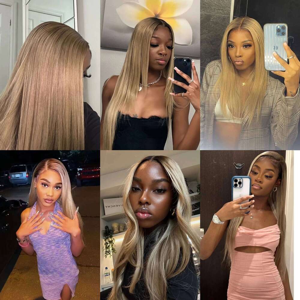Ombre 13X6 13X4 Transparent Frontal Straight Blonde with 1B Roots Human Hair Lace Front 5X5 Closure Wig