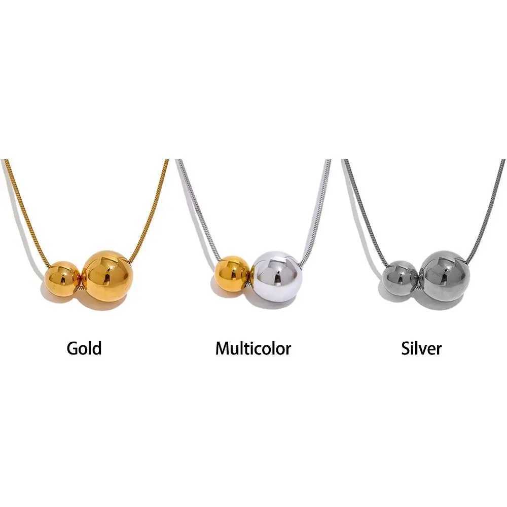 Minimalist Stainless Steel Round Ball Beads Pendant Necklace Waterproof Metal Gold Color Trendy Sweater Chain Necklace for Women XJ250604