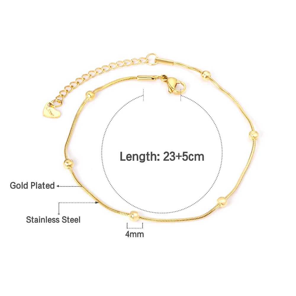 LUXUSTEEL Vintage Ball Beads Charm Snake Chain Anklets Foot Bracelets Women Golden Plated Stainless Steel Summer Beach Jewelry W250604