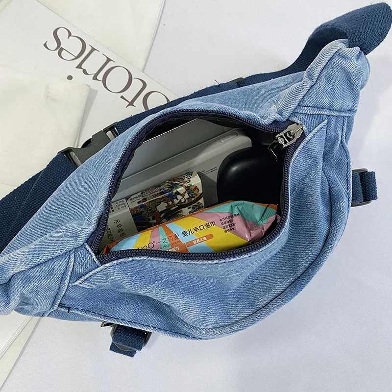 Casual Waist Bag Ladies Designer Denim Fanny Pack Fashion Travel Money Phone Chest Banana Bag Large Capacity Female Bum Belt Bag W250604