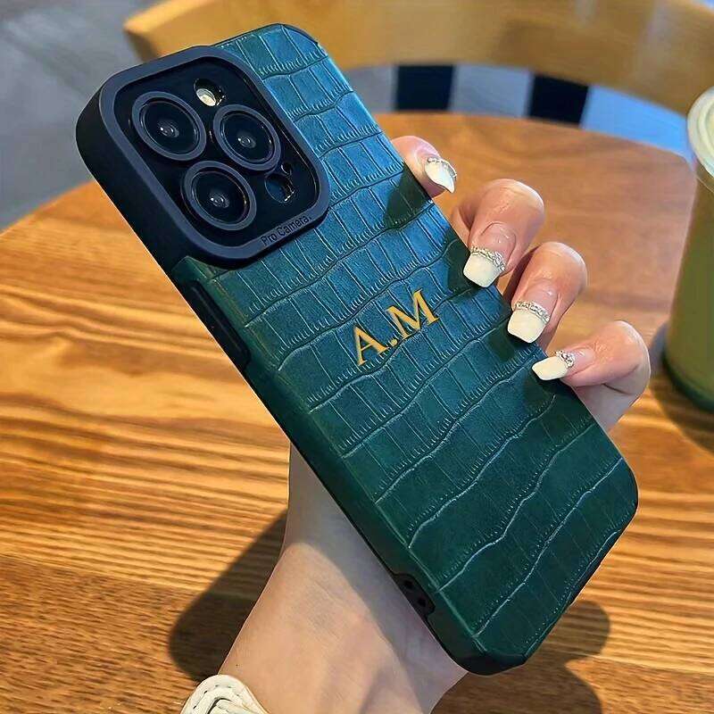 Personalized Customized Name Letter Leather Phone Case For iPhone 15 14 13 12 11 Pro Max 16 Plus Lens Protective Cover